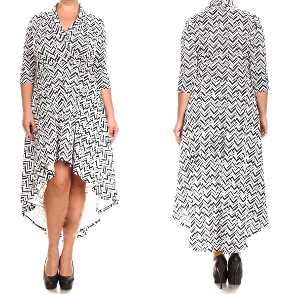 Dresses & Skirts - Womens High Low Chevron Print Dress 3X Black White